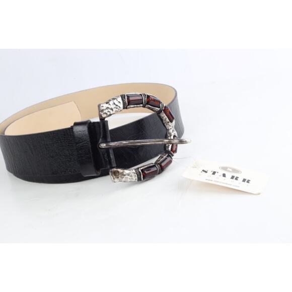 Black Leather Oversized Buckle Adjustable Waist Belt Size 44 Statement